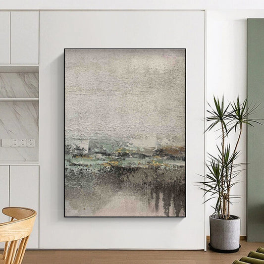 Oversized Abstract Wall Art Gray, Beige, and Green Textured Abstract Landscape Art DPS472