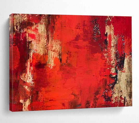 Oversized Abstract Wall Art Red & Beige Textured Abstract Painting On Canvas HPS080