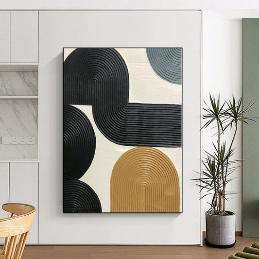 Large Size Black, Beige & Gray Textured Geometric Abstract Painting On Canvas PT038