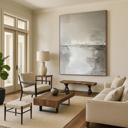 Gaint Canvas Art Gray & White Abstract Water Scene, Modern Art Acrylic DPS487