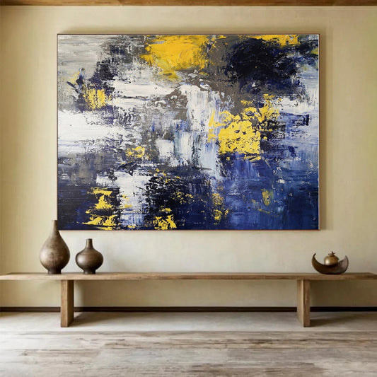 Acrylic Modern Art Paintings Yellow, Blue & Gray Textured Abstract Painting On Canvas HPS127