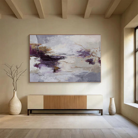 Hand Painted Art Purple, Gray & Gold Textured Abstract Painting On Canvas HPS115