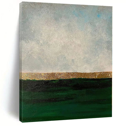Unique Abstract Art Green, Gold & Gray Textured Abstract Painting On Canvas PT045