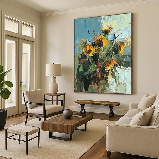 Handmade Art Yellow and Green Sunflower Abstract Floral Painting DPS440