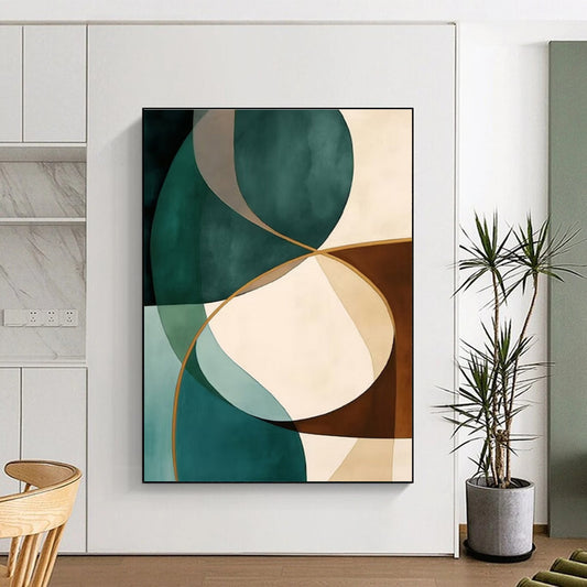 Cool Abstract Paintings Teal, Brown, and Beige Geometric Abstract Art PT736