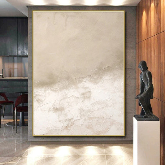 Handmade Art in Beige and White Textural Gradients PT229