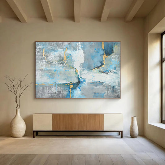 Acrylic Modern Art Paintings Blue, Gray & Gold Textured Abstract Painting On Canvas HPS132