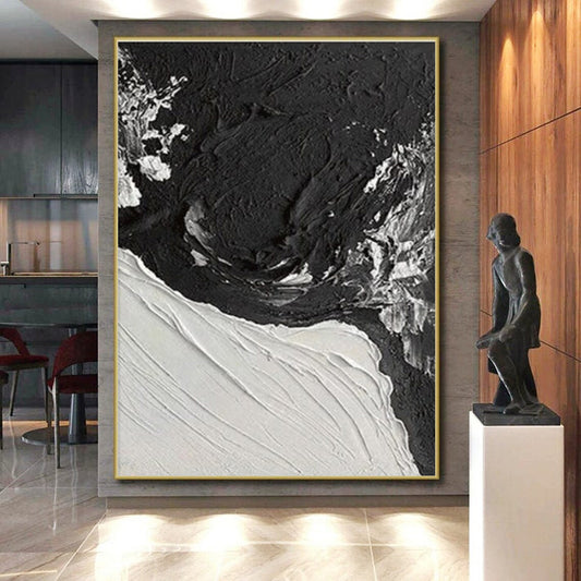 Textured Black & White Abstract Art - Hand Painting with Thick Layers PT575