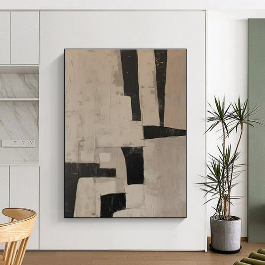 Minimalist Canvas Art Black and Beige Geometric Abstract Art PT634