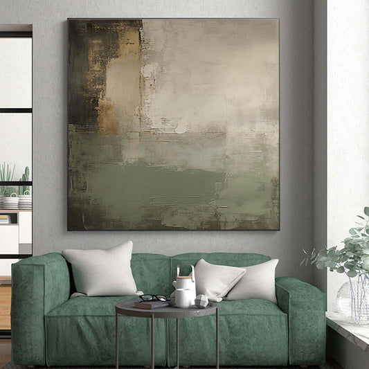 Handmade Art Gray, Beige, and Green Textured Abstract Art PT757