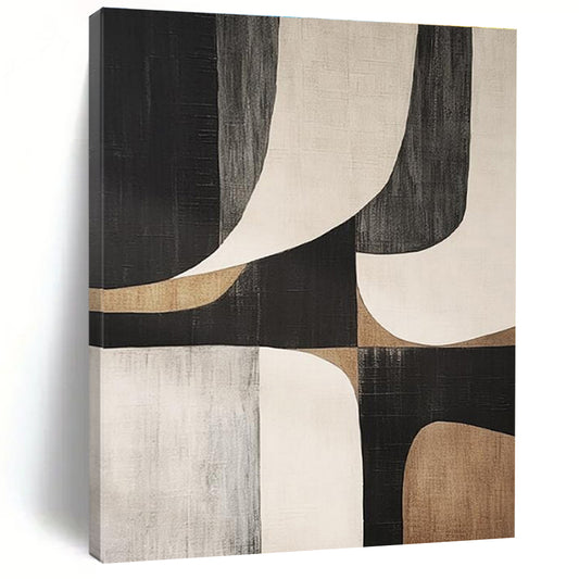 Modern Art Acrylic Black, Beige, and Gray Geometric Abstract Art PT764