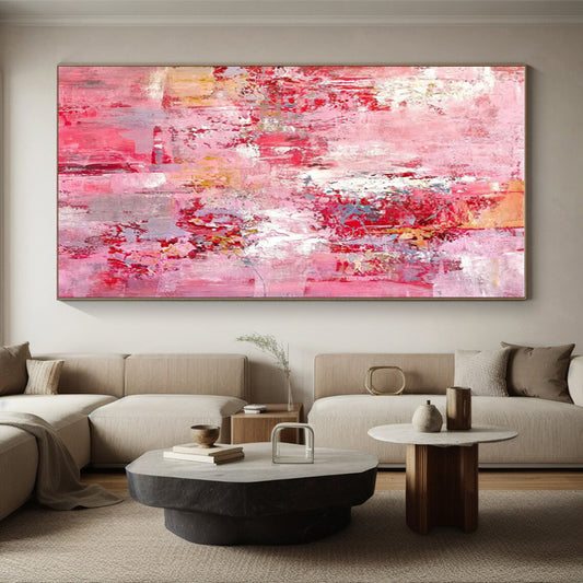 Hand-Painted Pink Red Abstract Expressionist Acrylic Art PT345
