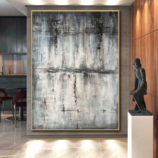 Hand Painted Art Gray Black Textured Abstract Art PT391