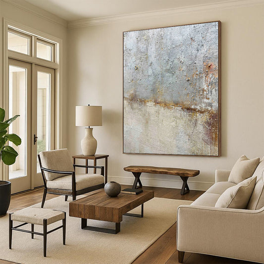 Large Painting In Living Room Gray & Brown Textured Abstract Painting On Canvas PT080