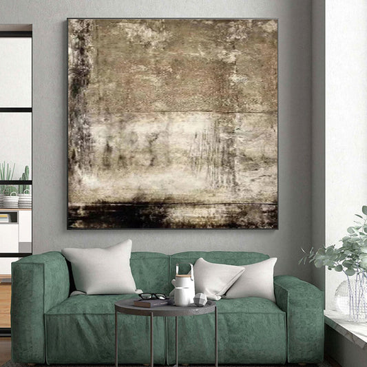 Hand Painted Art Beige Black Textured Abstract Art PT490