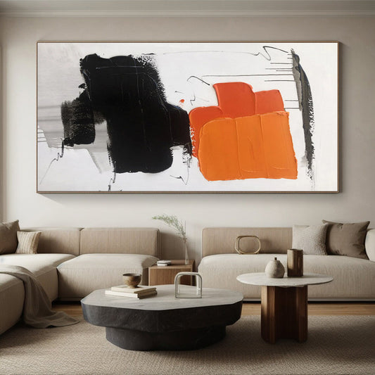 Acrylic Modern Art Paintings Orange Black Abstract Geometric Artwork PT464