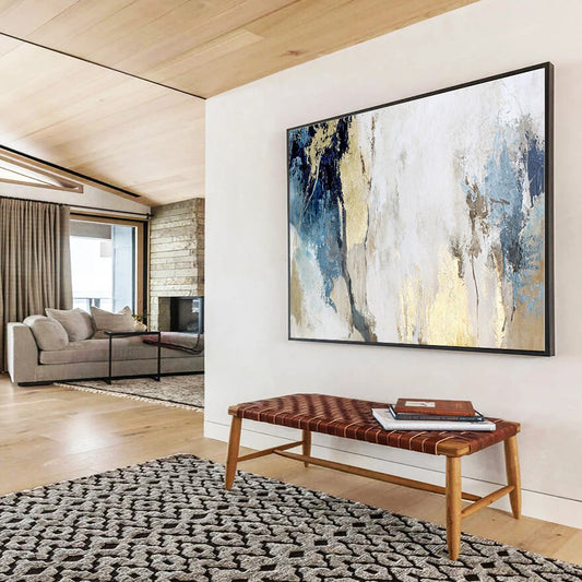 Acrylic Modern Art Paintings Blue, Gold & White Textured Abstract Painting On Canvas HPS112