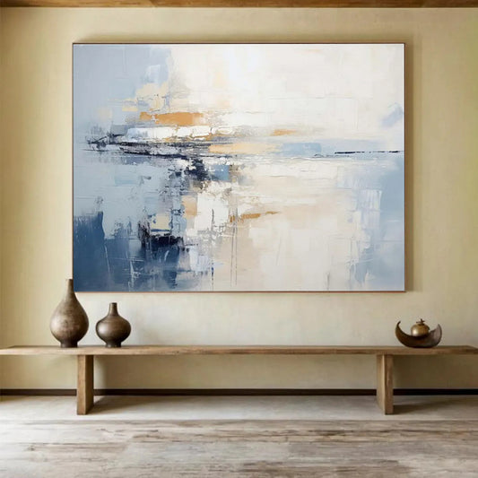Large Size Blue & Beige Abstract Coastal Reflection Art HPS206