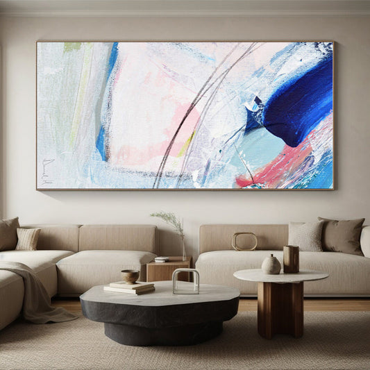 Acrylic Modern Art Paintings in Blue, Pink, White, and Grey Abstract Brushstrokes PT236