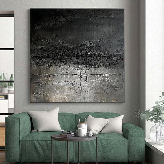 Acrylic Modern Art Paintings - Monochrome Black & Gray Textured Abstract Art PT597