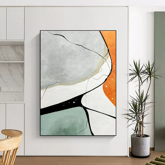 Minimalist Canvas Art Gray, Orange, and Green Geometric Abstract Art PT730
