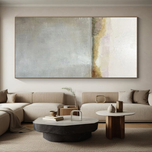 Hand Painting Gray & Beige Textured Seascape Abstract Painting On Canvas PT082