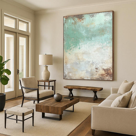 Large Painting In Living Room Green & Brown Textured Abstract Painting On Canvas PT130