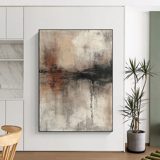 Large Abstract Painting For Living Room, Beige Gray Black Abstract Textured Art PT131
