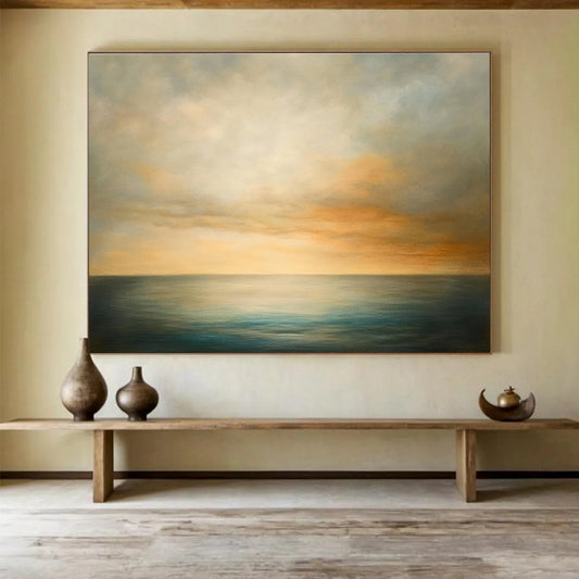 Paintings For House Beige, Orange, and Blue Serene Seaside Sunset HPS320
