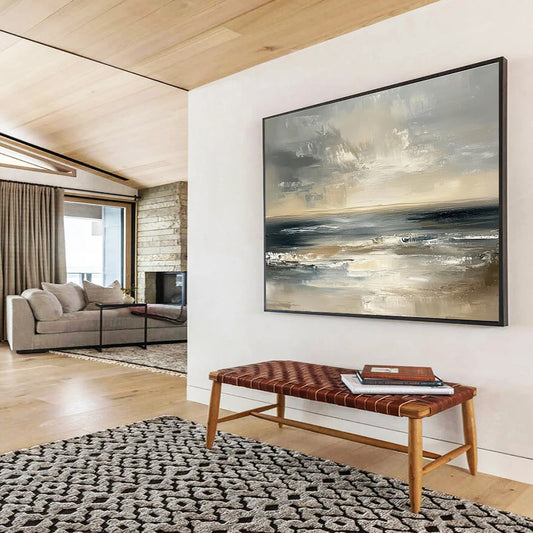 Buy Abstract Art Online Gray, Beige, and Black Textured Seaside Abstract Art HPS319