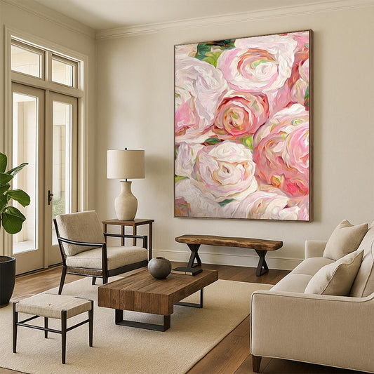Hand Painted Art Pink and White Floral Abstract Acrylic Painting DPS419