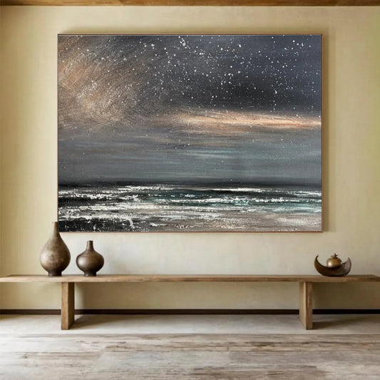 Buy Abstract Art Online Gray, Black, and White Abstract Seaside Night Art HPS409