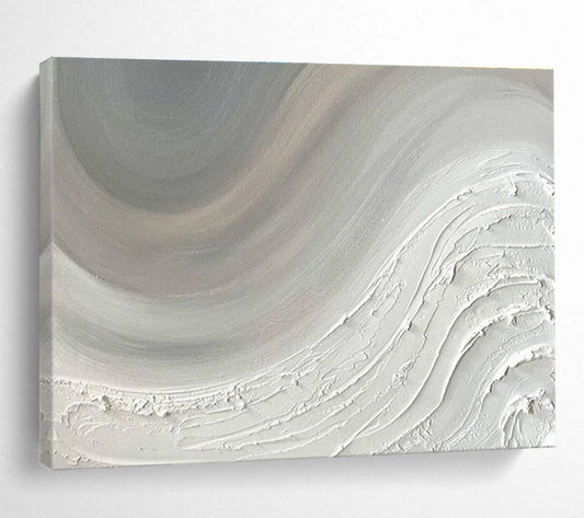 Huge Size White and Gray Textured Abstract Wave Art HPS343