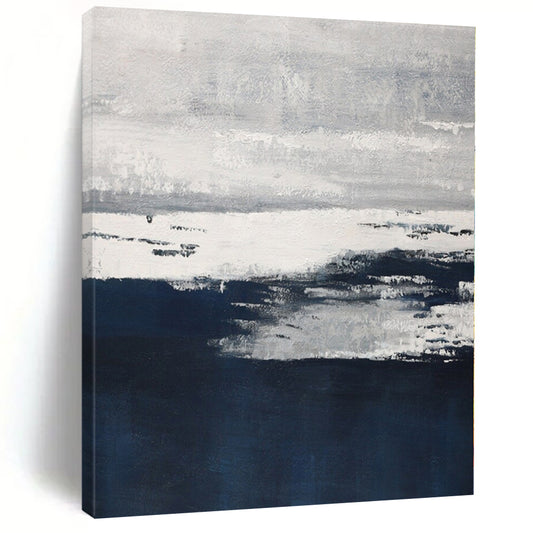 Hand Painting Gray & Blue Textured Seascape Abstract Painting On Canvas PT092
