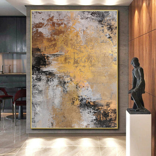 Modern Art Acrylic in Gold, Black, White, and Grey Textural Abstract Luxury Layers Painting On Canvas PT280