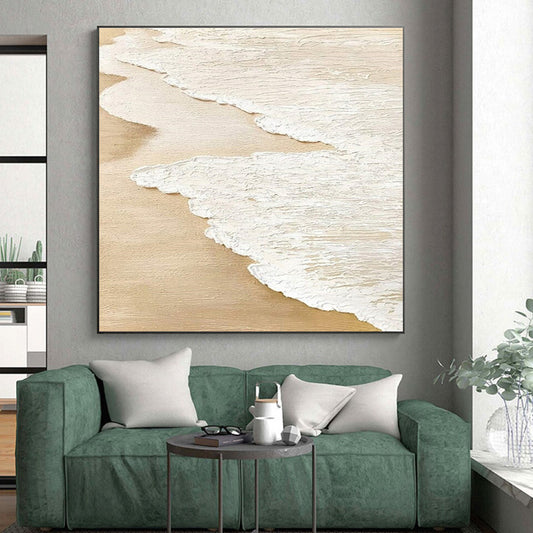 Hand Painting Beige and White Textured Coastal Abstract Art PT679