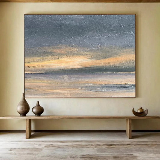 Minimalist Canvas Art Gray & Orange Abstract Seaside Art HPS175