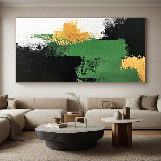 Green Black Gold White Abstract Art PT145