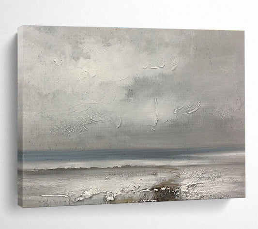 Hand-Painted Gray & White Textured Coastal Abstract Acrylic Painting HPS231