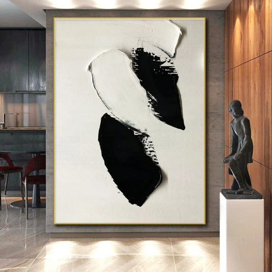 Black & White Minimalist Canvas Art - Bold Brush Strokes Abstract Art PT564