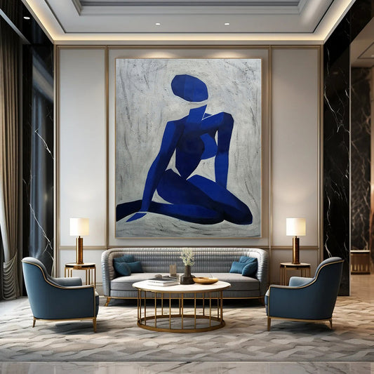 Hand-Painted Blue and White Geometric Figure Abstract Portrait Painting DPS426