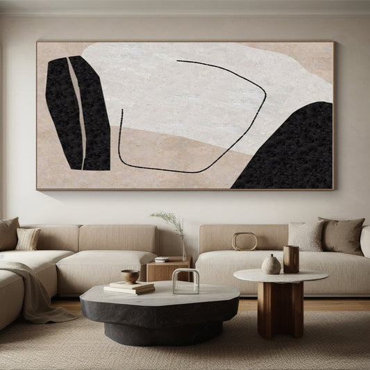 Handmade Art Black, Beige, and White Organic Abstract Art PT700