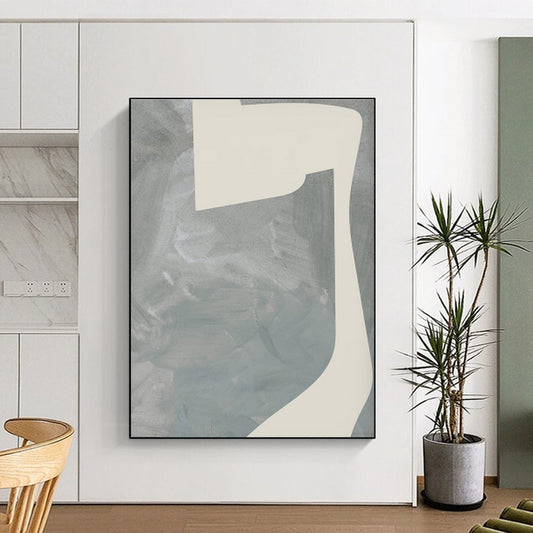 Large Contemporary Wall Art Gray Beige Abstract Form Acrylic Painting PT448