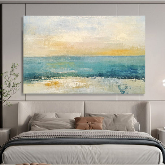 Hand Painted Art Blue, Yellow & White Textured Coastal Abstract Painting HPS273