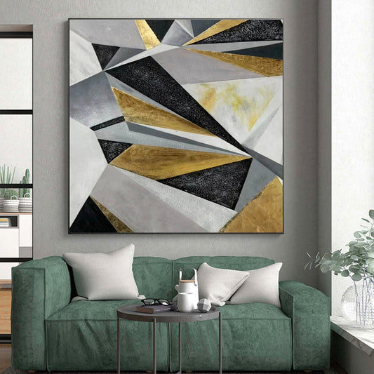 Minimalist Canvas Art Gold Black Gray Geometric Abstract Art PT410