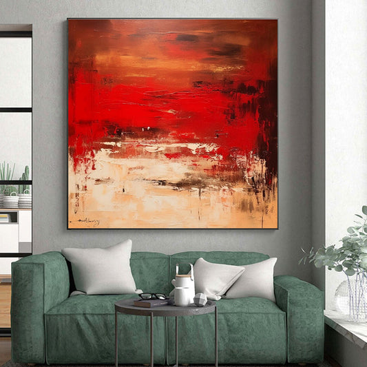 Hand Painted Art Red Beige Abstract Textured Landscape Acrylic Painting PT461