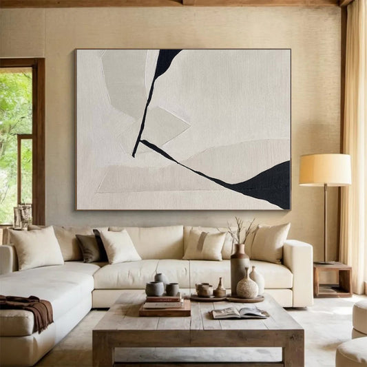 Modern Art Acrylic Beige and Black Geometric Abstract Art PT795