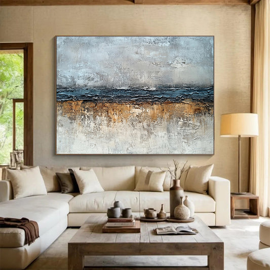 Large Size Gray, Blue, and Brown Textured Abstract Landscape Art HPS304