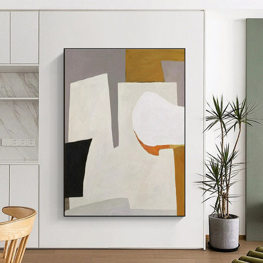 Cool Abstract Paintings Gray, White, Black and Orange Geometric Abstract, Large Painting In Living Room PT547