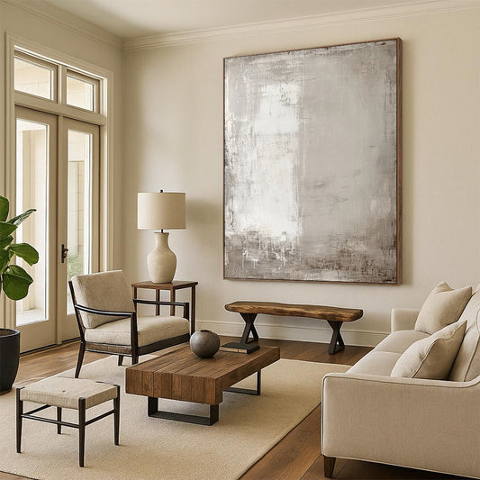 Big Abstract Painting On Canvas With Gray, White Textured Minimalist Design On Canvas PT183